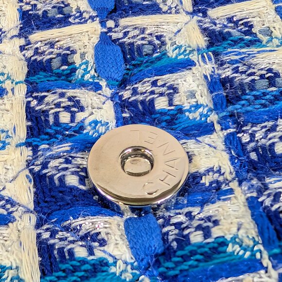 Chanel Blue and White Tweed Wallet on Chain (WOC) with "Lifebuoy" Charm - Picture 9 of 16